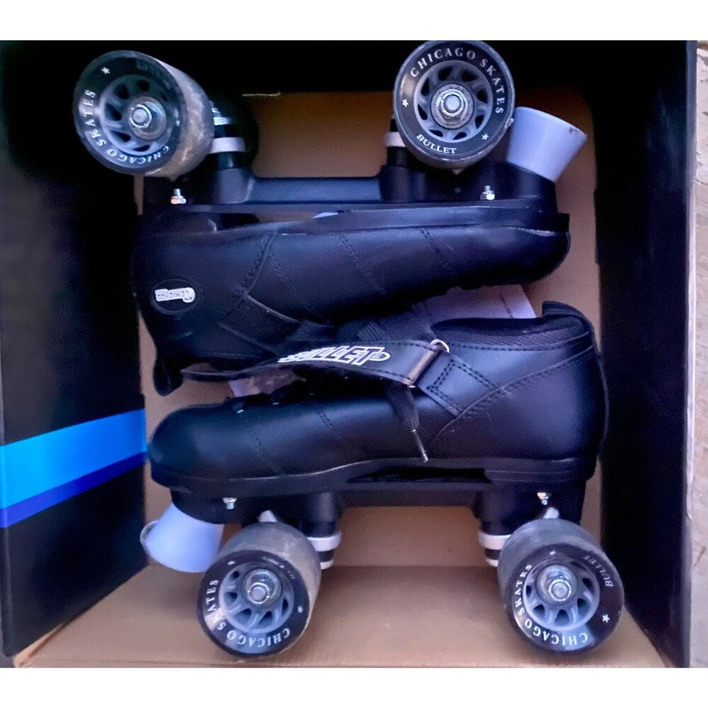 Chicago Skates Bullet Mens Boys Teen Roller Derby Speed Roller Skate Blk -Size 6